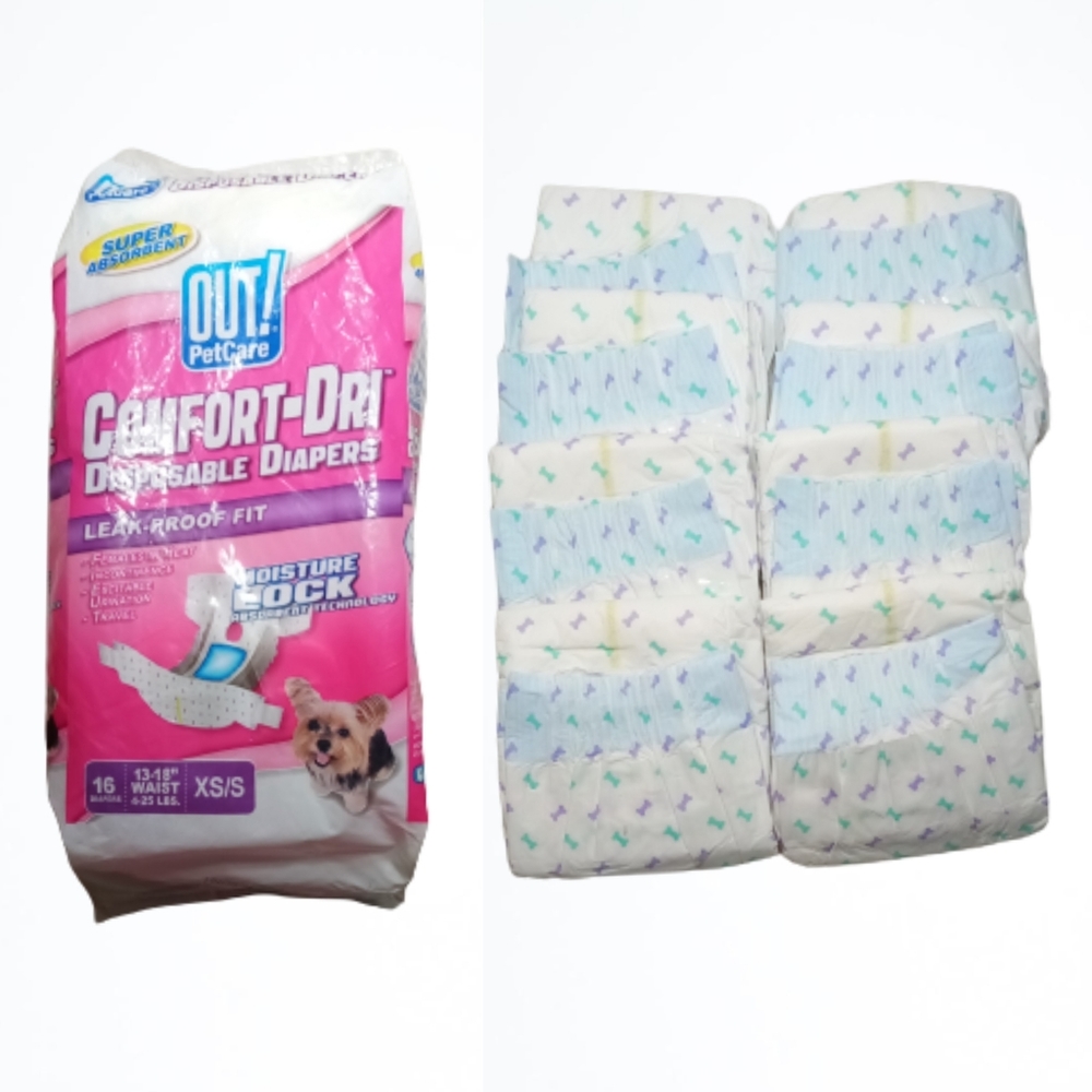 8pc Out Pet Care Comfort Dri Disposable Diapers For Female Dogs Sz XS/S